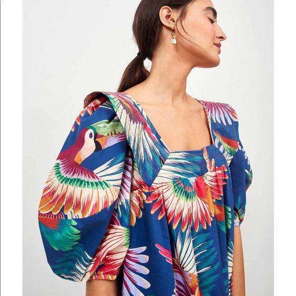 Farm Rio Navy Toucan Puff-Sleeve Midi Dress - Picture 7 of 16